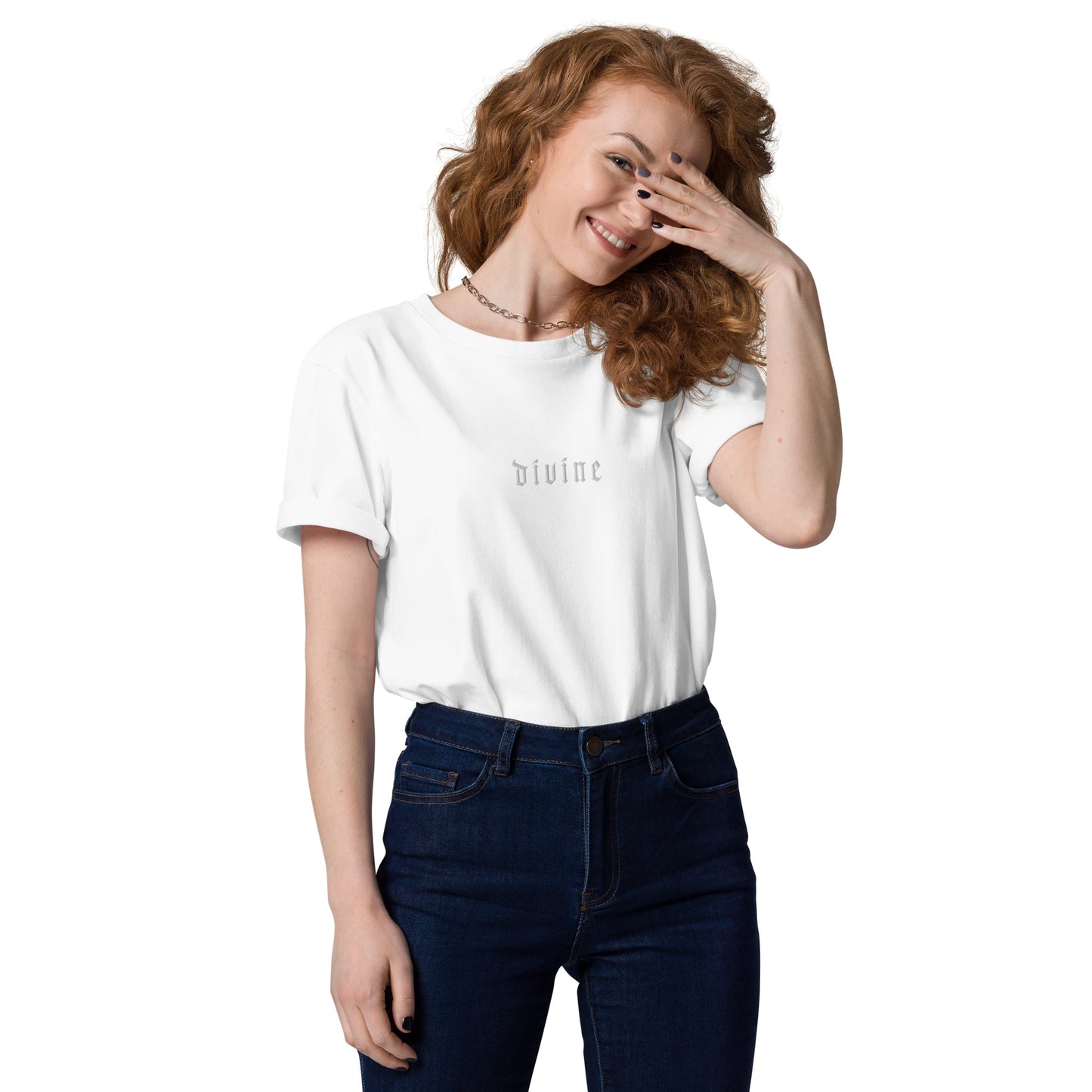 Divine embroidered unisex organic cotton graphic t-shirt [white]