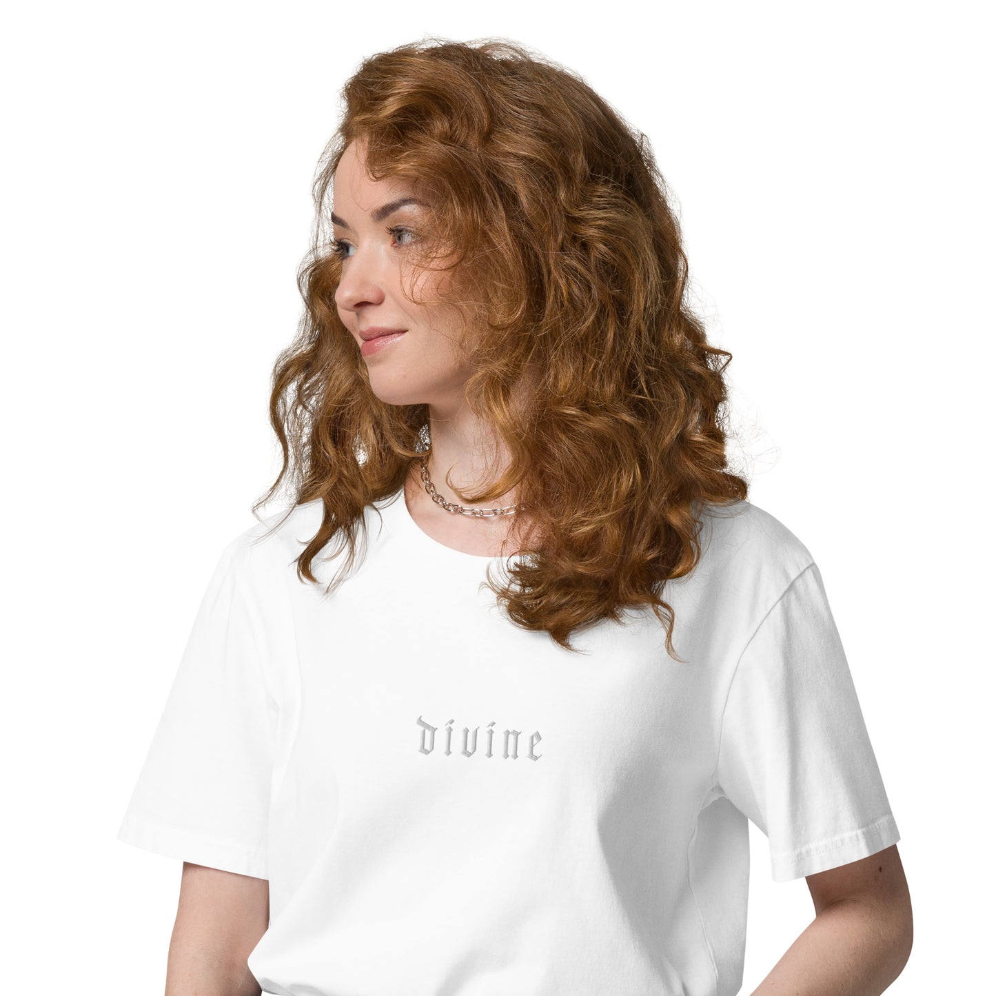 Divine embroidered unisex organic cotton graphic t-shirt [white]