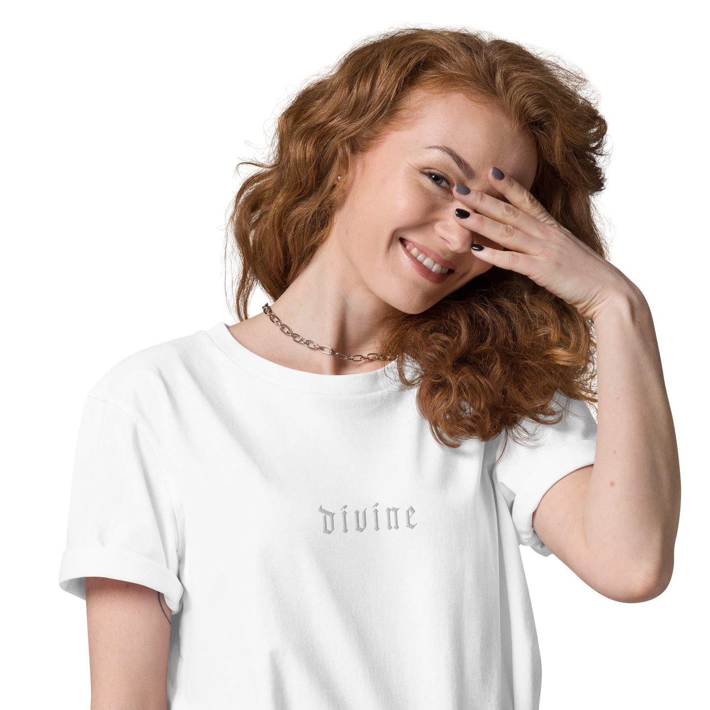 Divine embroidered unisex organic cotton graphic t-shirt [white]